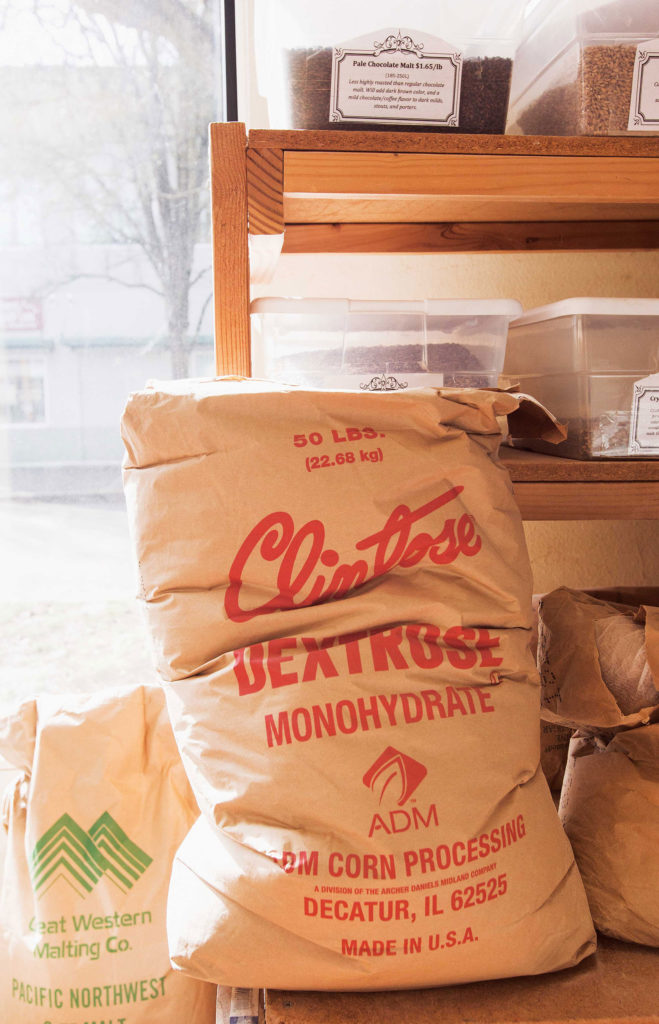 A bag of dextrose monohydrate that is used to create the beer in Vestal's shop.