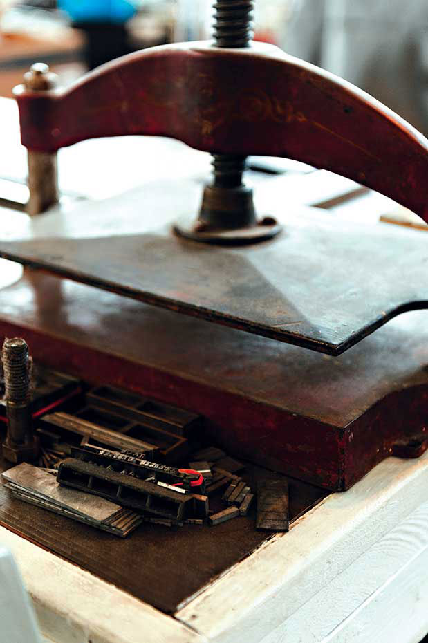 A letterpress station found within the print studio.