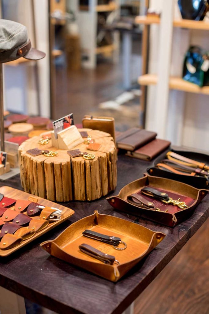 A table full of small leather goods