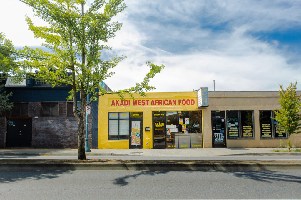A street view of the Akadi West African Food storefront